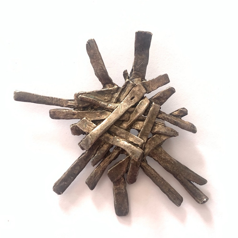 Abstract Bronze Toned Metal Sculpture Brooch
